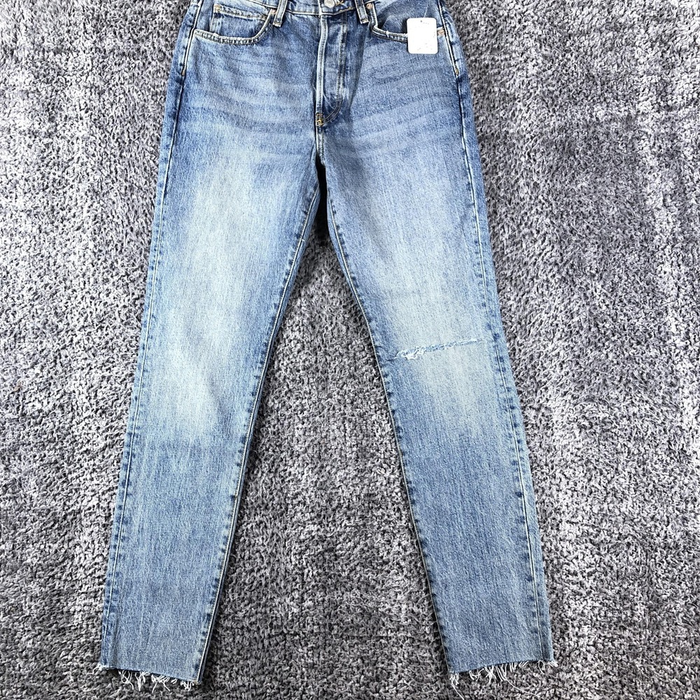 Free People Jeans Womens 27 Blue Med Wash High Rise Skinny Distressed Raw Hem